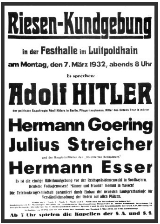 Poster advertising a speech in Nuremberg's Luitpoldhain